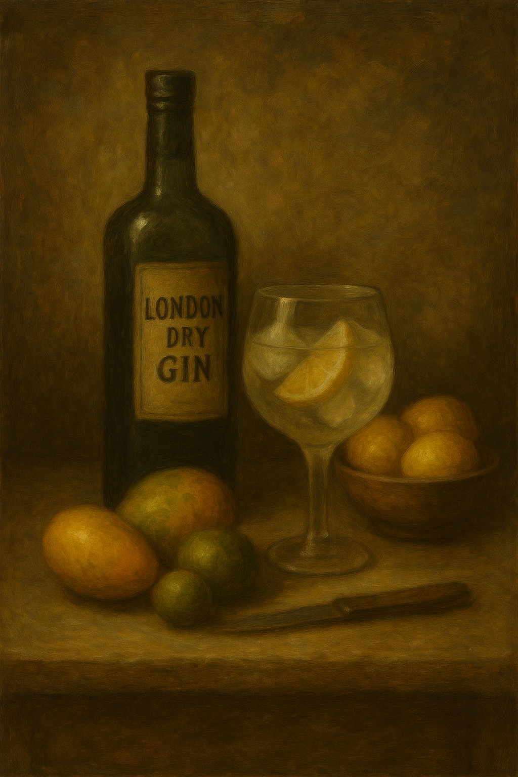 London Dry Gin and Lemons Still Life